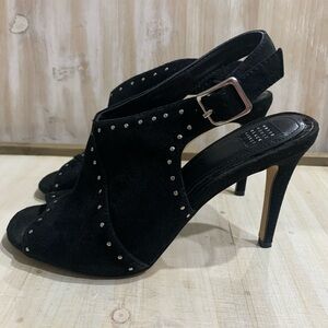 White House Black Market Black Studded Suede Slingback Heels